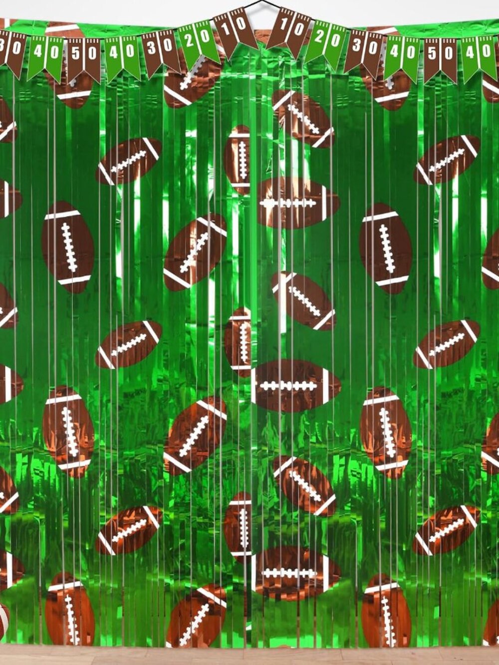 2 Pack Football Party Decorations 3.3 x 6.6 ft Foil Fringe Curtain